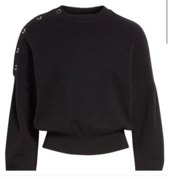 LEWIT Cashmere Blend Drop Shoulder Sweater Snap Details Black Size Large - Picture 1 of 12